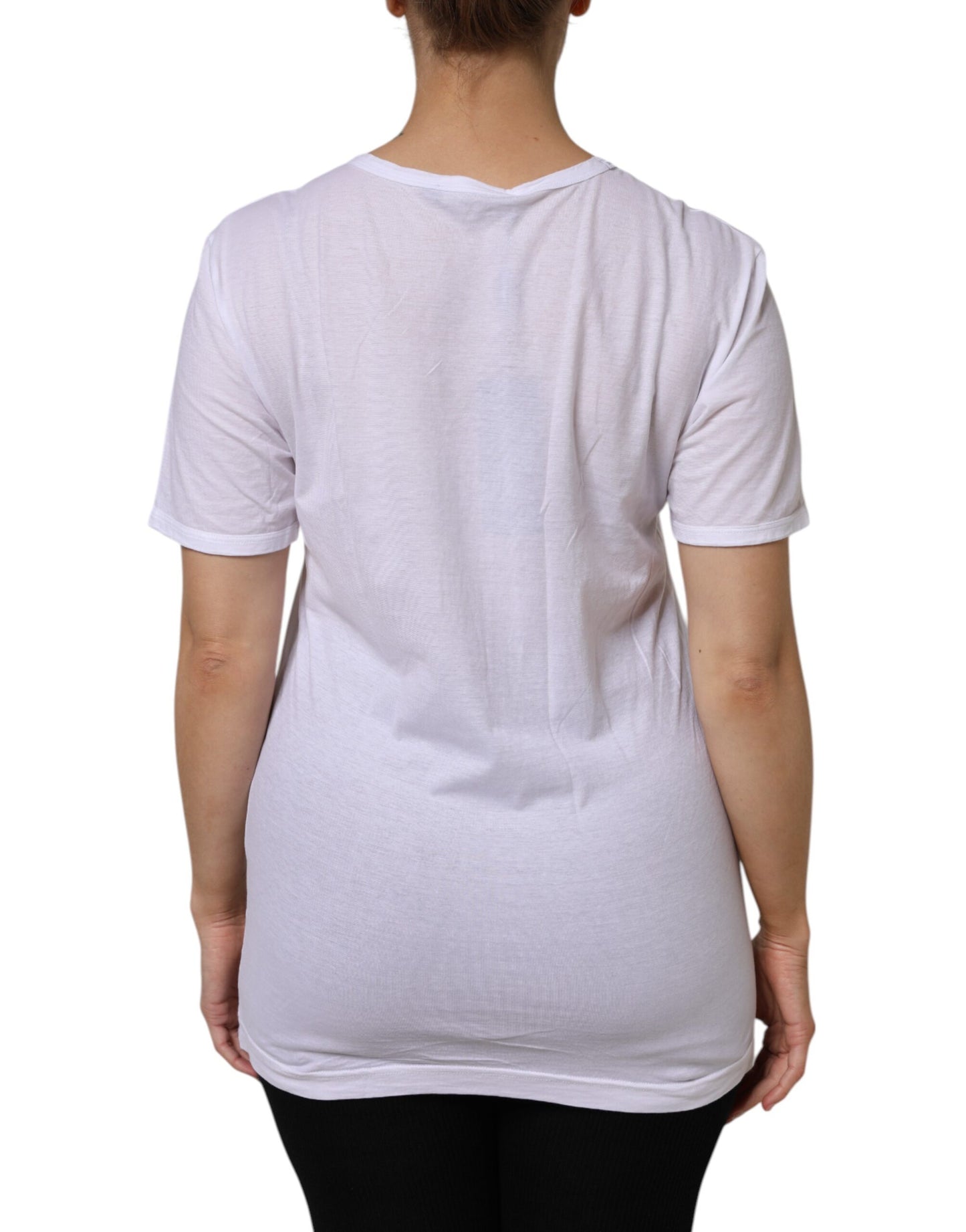 Camiseta de manga corta con cuello de pico de algodón blanco Dolce & Gabbana