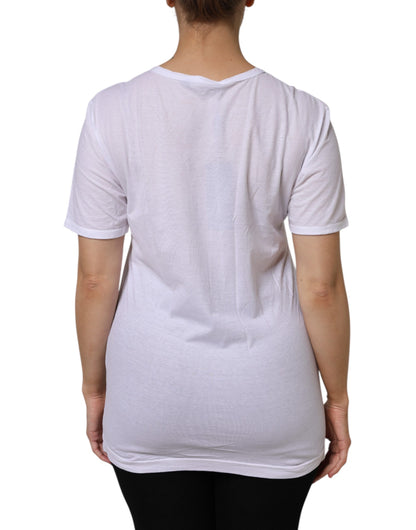 Camiseta de manga corta con cuello de pico de algodón blanco Dolce & Gabbana