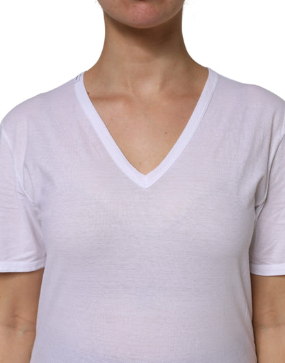 Camiseta de manga corta con cuello de pico de algodón blanco Dolce & Gabbana
