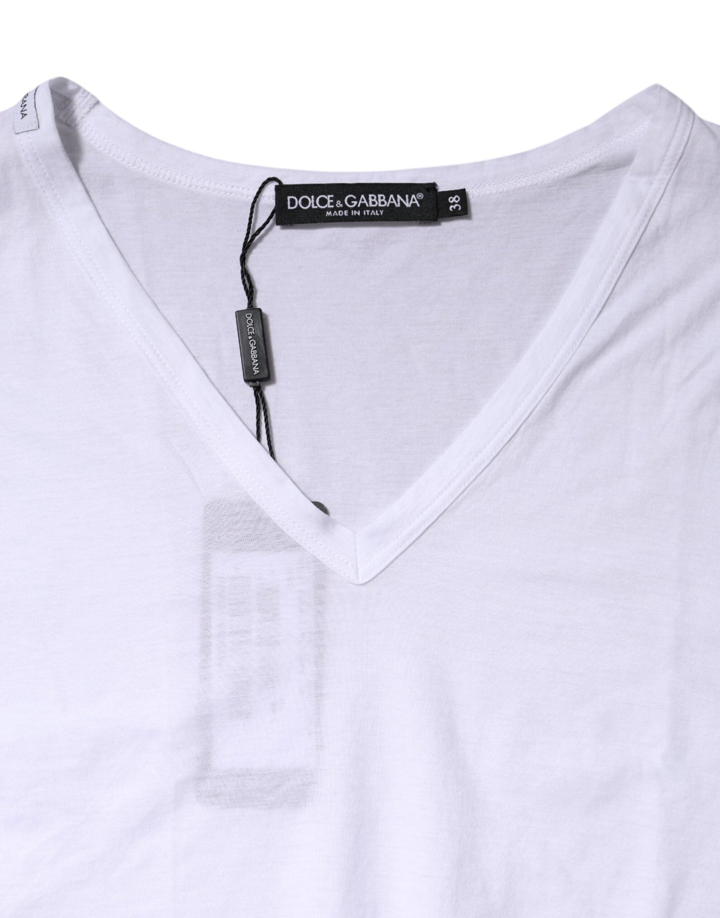 Camiseta de manga corta con cuello de pico de algodón blanco Dolce & Gabbana
