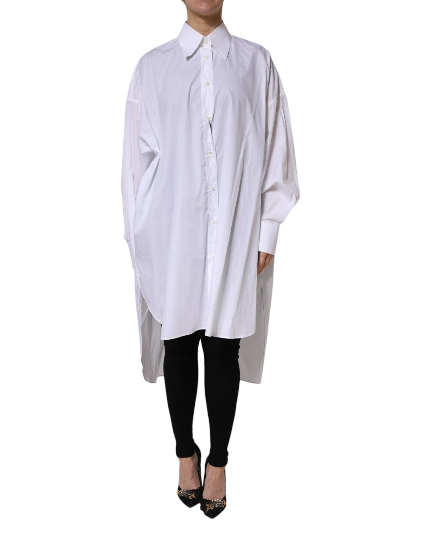 Dolce & Gabbana Camisa de Algodón Blanca con Cuello Manga Larga