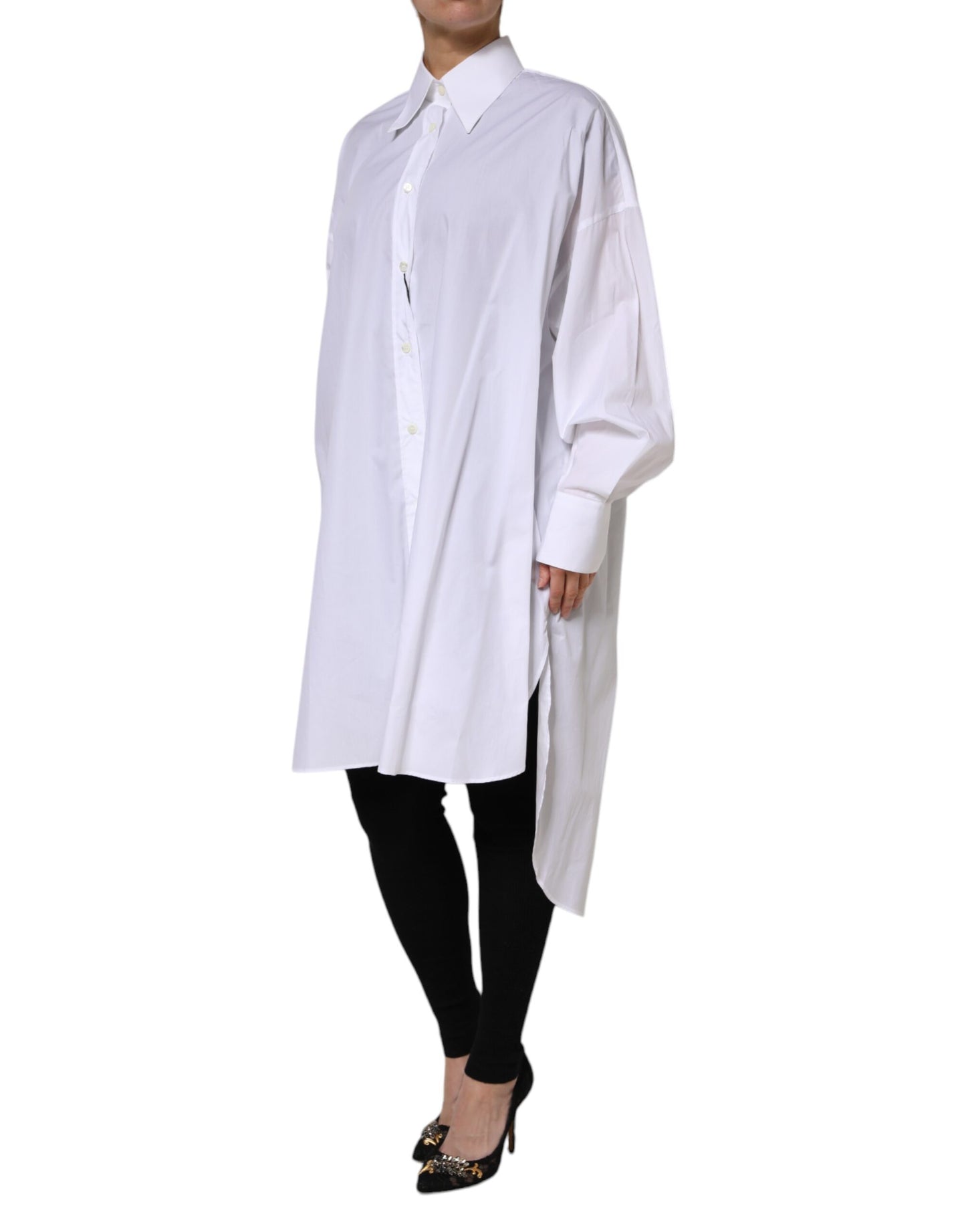 Dolce & Gabbana Camisa de Algodón Blanca con Cuello Manga Larga