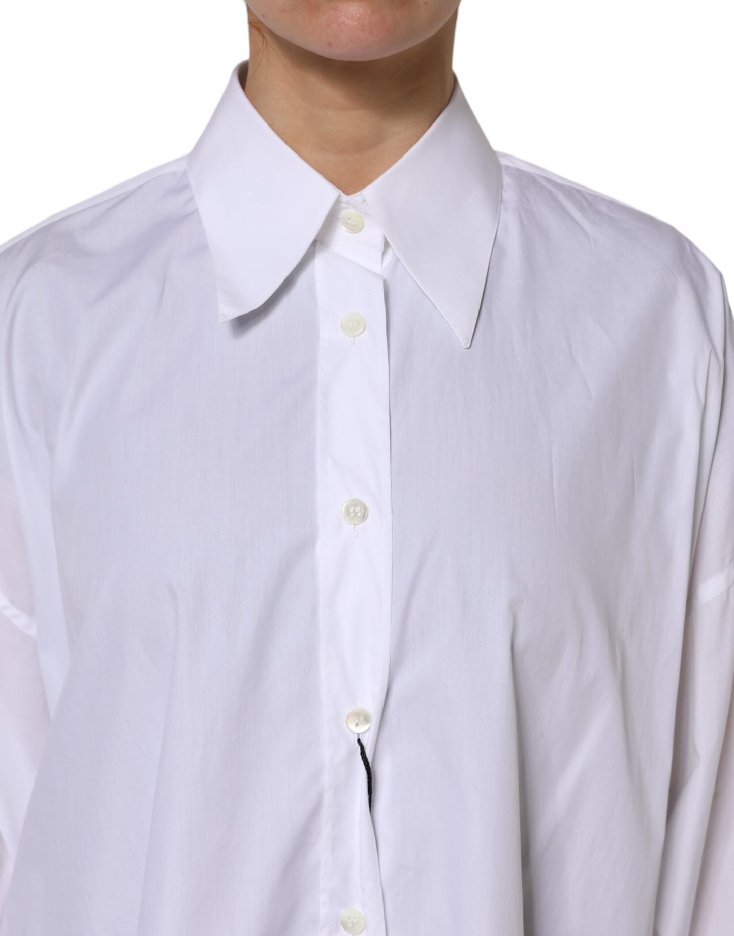 Dolce & Gabbana Camisa de Algodón Blanca con Cuello Manga Larga