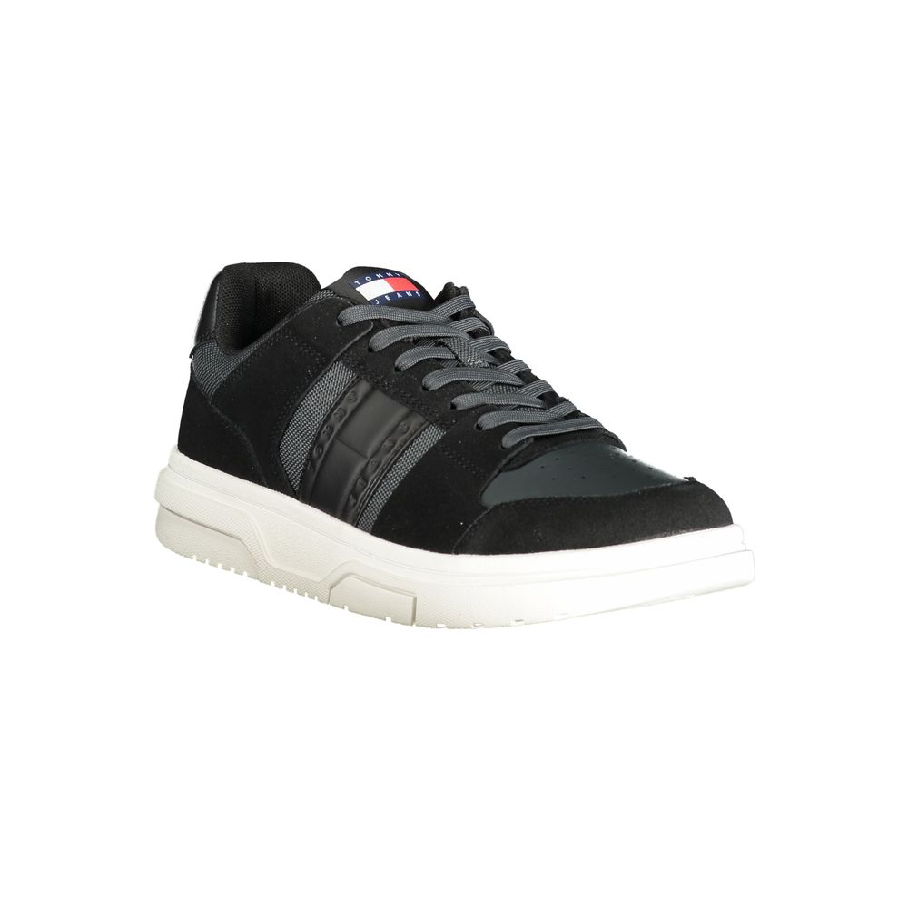 Zapatillas de hombre de cuero negro Tommy Hilfiger