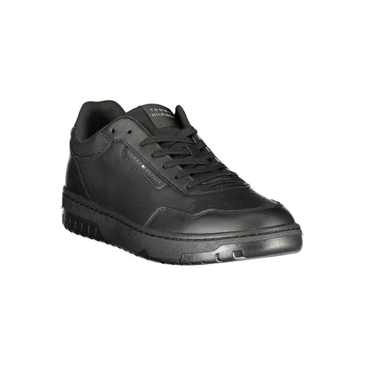 Zapatillas de hombre de cuero negro Tommy Hilfiger