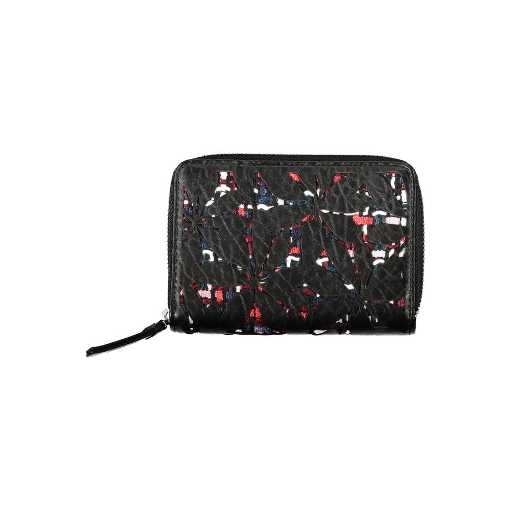 Desigual Cartera elegante negra con cremallera y detalles en contraste