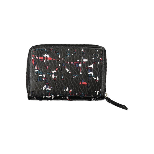 Desigual Cartera elegante negra con cremallera y detalles en contraste
