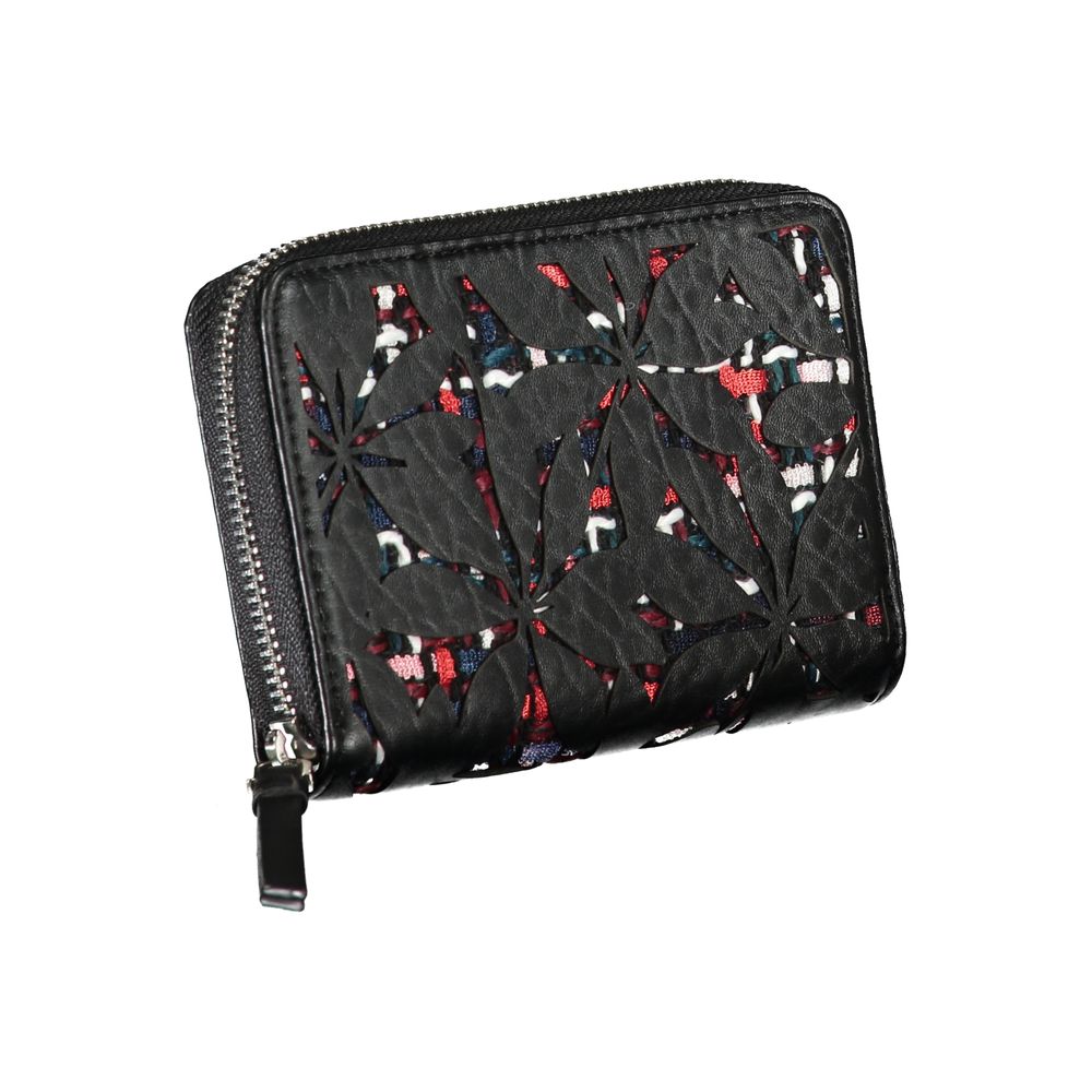 Desigual Cartera elegante negra con cremallera y detalles en contraste