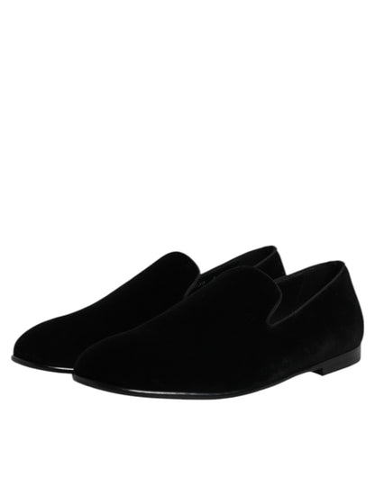 Mocasines sin cordones de terciopelo negro Dolce & Gabbana Zapatos de vestir