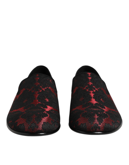 Zapatos Mocasines sin Cordones de Jacquard Rojo y Negro Dolce & Gabbana