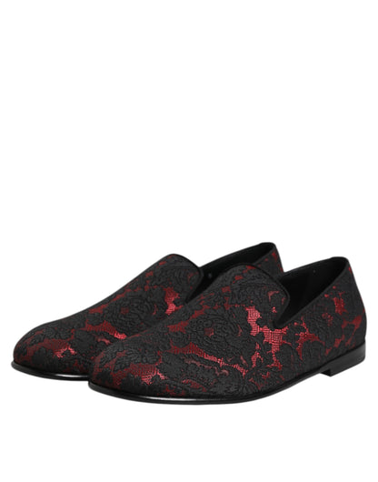 Zapatos Mocasines sin Cordones de Jacquard Rojo y Negro Dolce & Gabbana