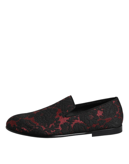 Zapatos Mocasines sin Cordones de Jacquard Rojo y Negro Dolce & Gabbana
