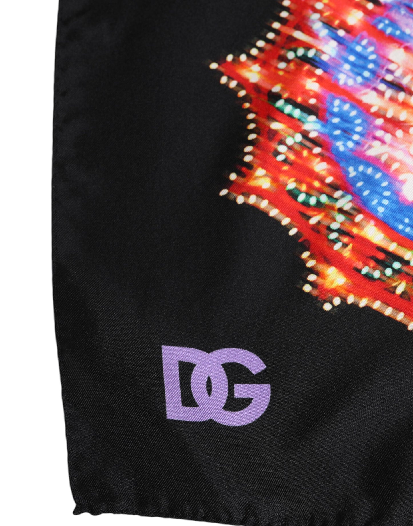 Pañuelo cuadrado tipo fular de Dolce & Gabbana en negro con estampado multicolor