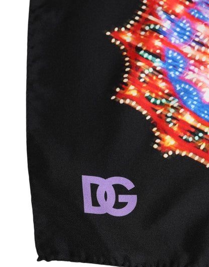 Pañuelo cuadrado tipo fular de Dolce & Gabbana en negro con estampado multicolor