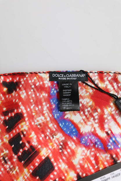 Pañuelo cuadrado tipo fular de Dolce & Gabbana en negro con estampado multicolor