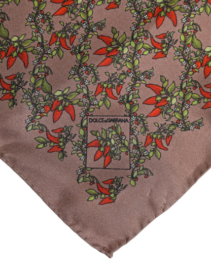 Pañuelo cuadrado de seda para hombre Dolce & Gabbana Brown Chilis