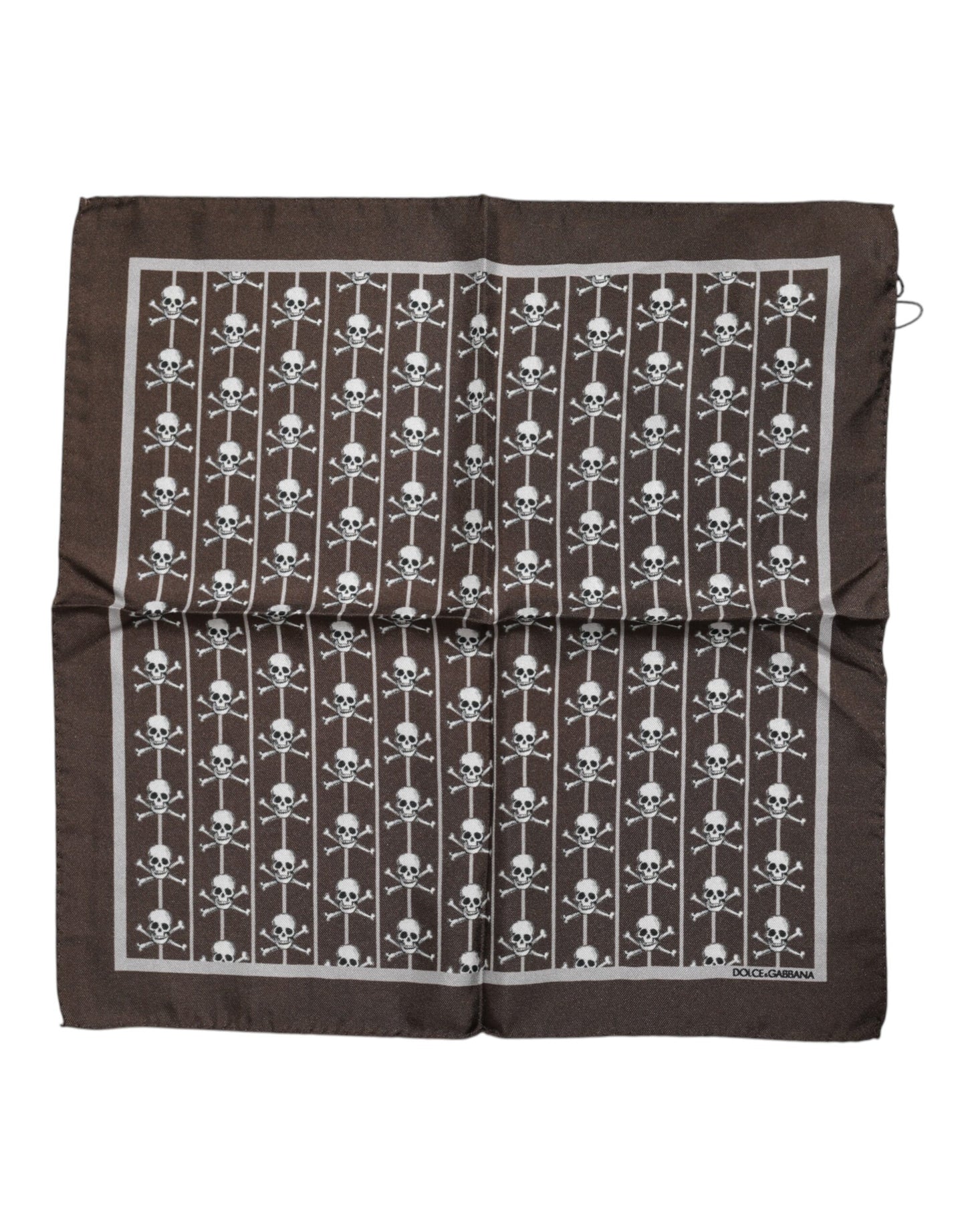 Foulard cuadrado de seda marrón con calavera para hombre Dolce & Gabbana
