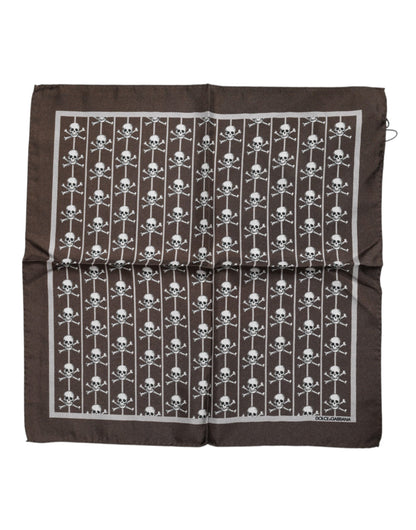 Foulard cuadrado de seda marrón con calavera para hombre Dolce & Gabbana