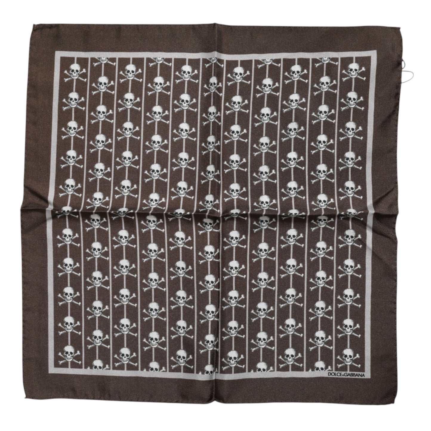 Foulard cuadrado de seda marrón con calavera para hombre Dolce & Gabbana