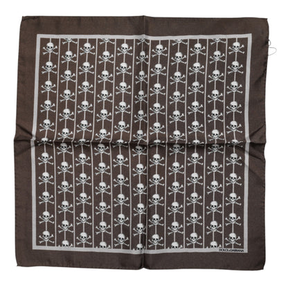 Foulard cuadrado de seda marrón con calavera para hombre Dolce & Gabbana