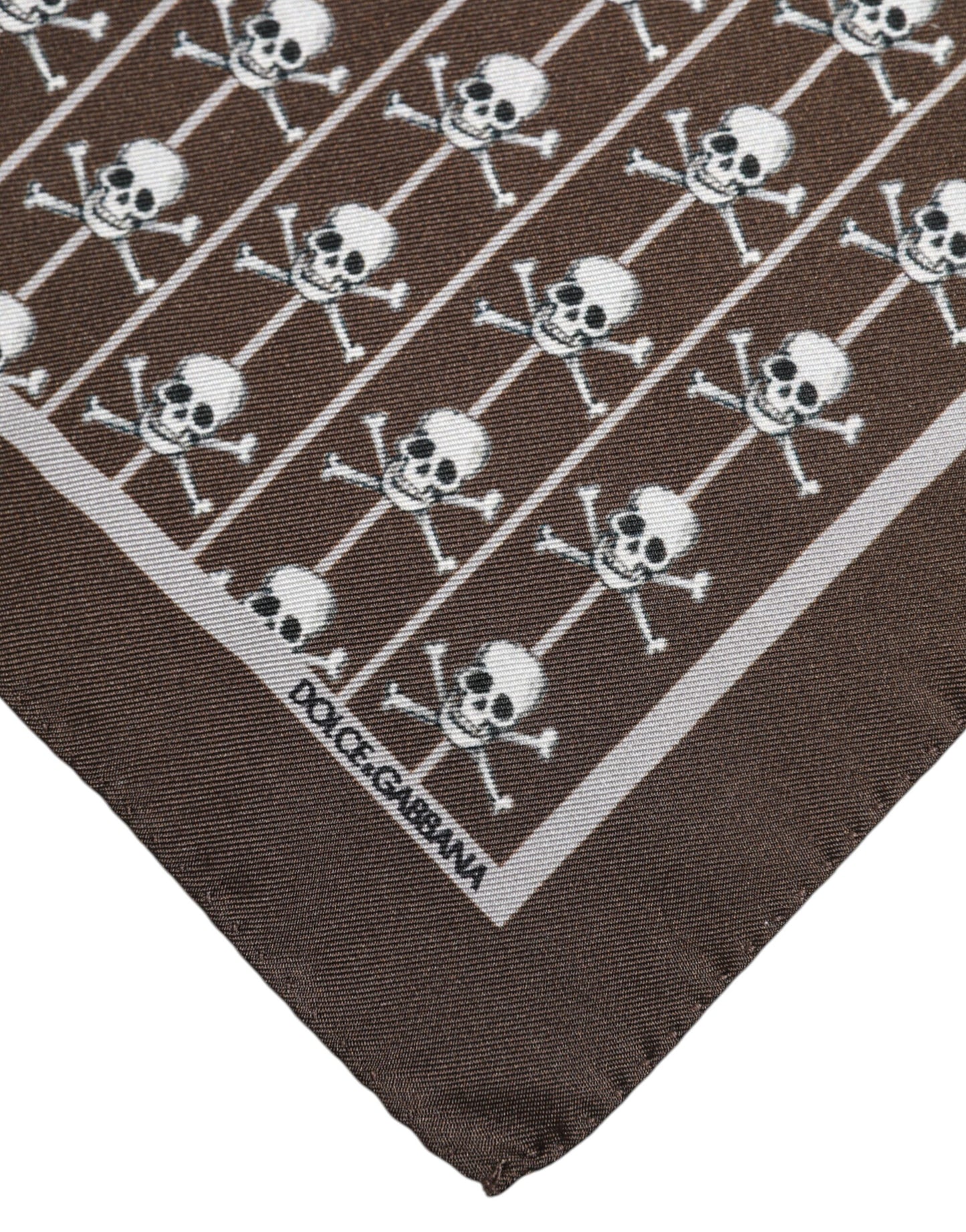 Foulard cuadrado de seda marrón con calavera para hombre Dolce & Gabbana