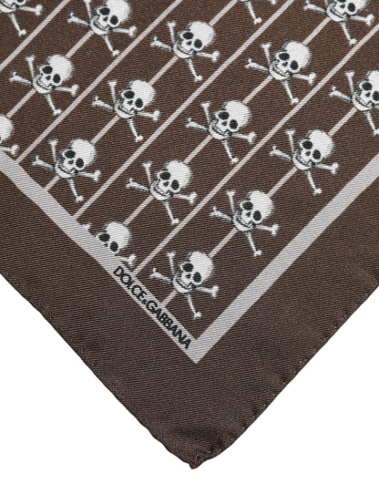 Foulard cuadrado de seda marrón con calavera para hombre Dolce & Gabbana