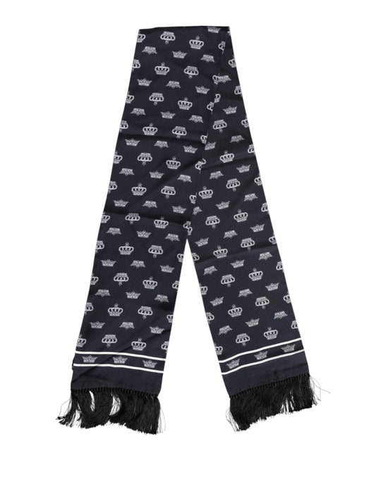 Foulard bufanda de seda negra para hombre con corona y flecos de Dolce & Gabbana
