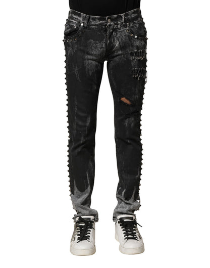 Vaqueros ajustados Dolce & Gabbana negros lavados con adornos