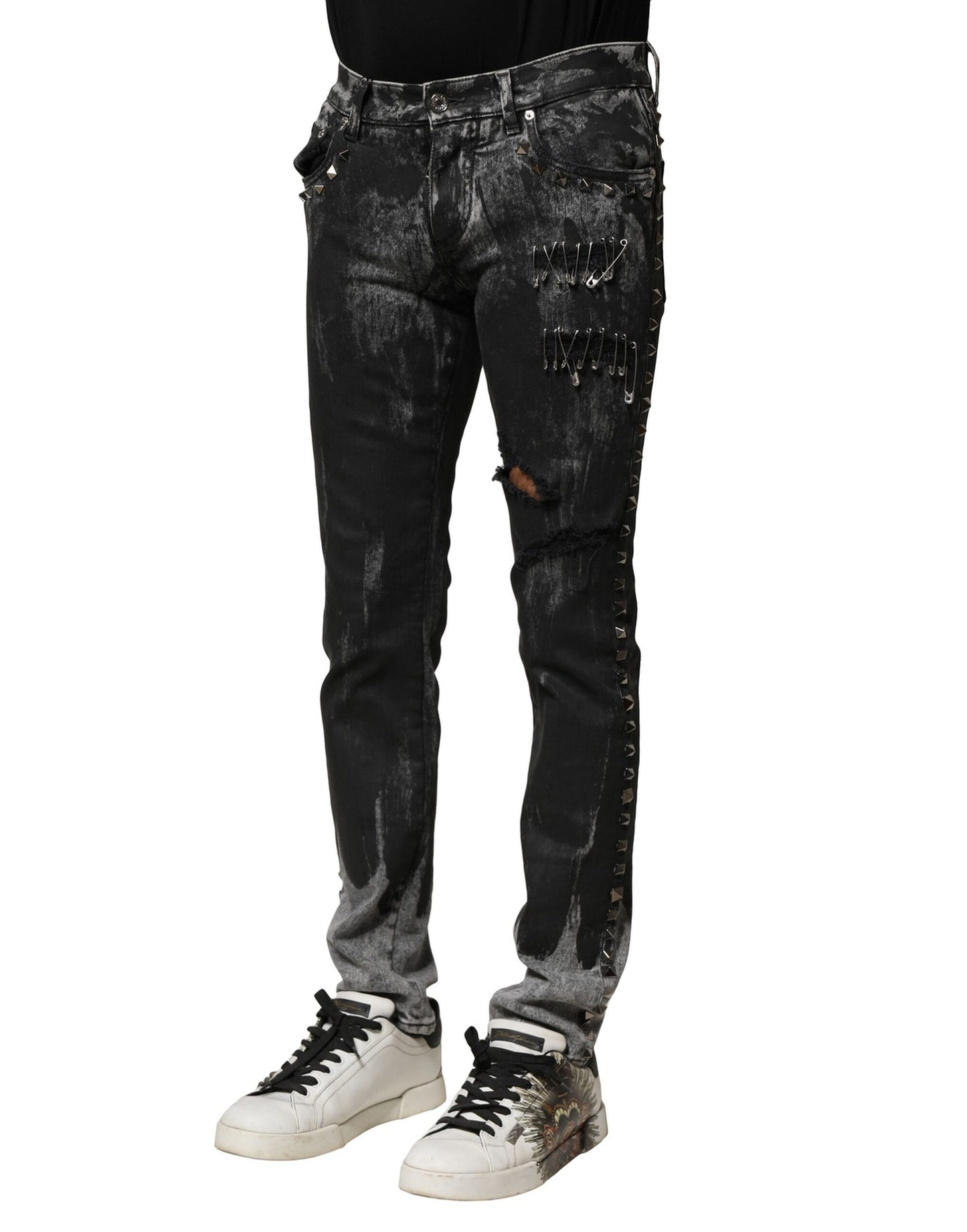 Vaqueros ajustados Dolce & Gabbana negros lavados con adornos