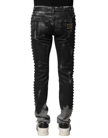 Vaqueros ajustados Dolce & Gabbana negros lavados con adornos