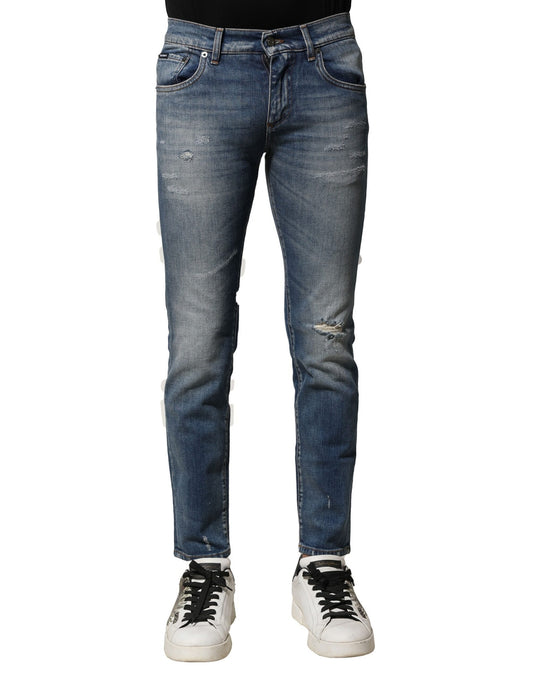 Dolce & Gabbana Vaqueros de hombre de corte entallado de algodón con lavado azul