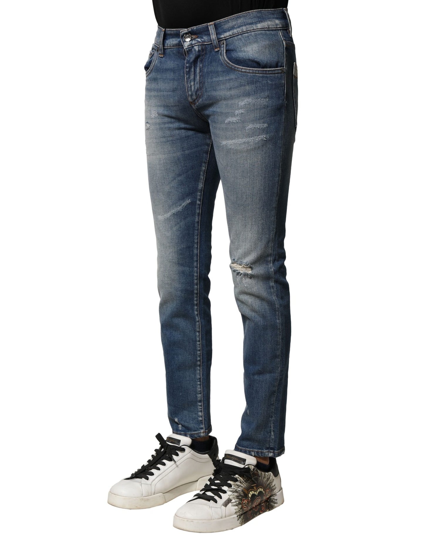 Dolce & Gabbana Vaqueros de hombre de corte entallado de algodón con lavado azul