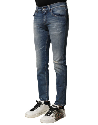 Dolce & Gabbana Vaqueros de hombre de corte entallado de algodón con lavado azul