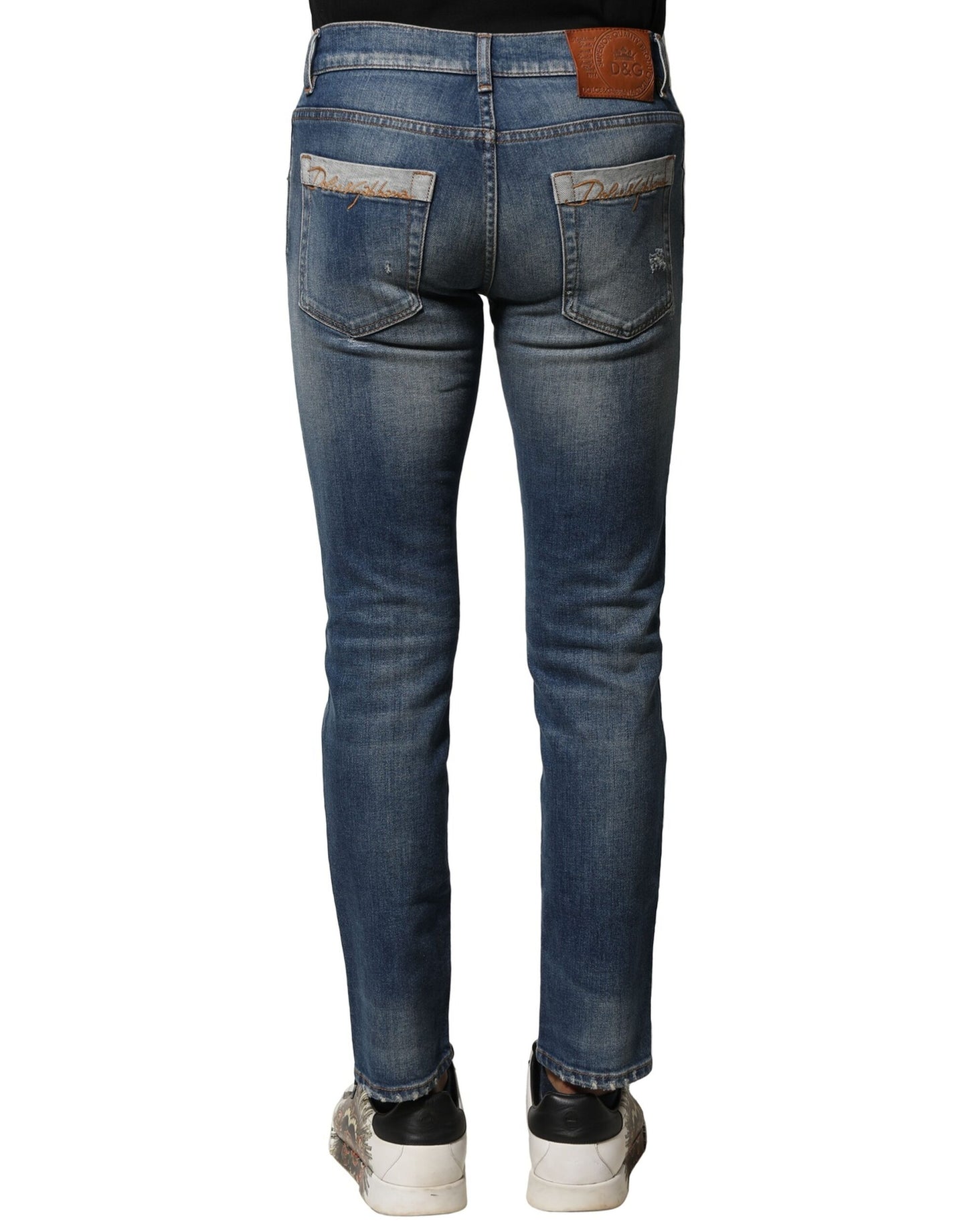 Dolce & Gabbana Vaqueros de hombre de corte entallado de algodón con lavado azul