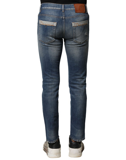 Dolce & Gabbana Vaqueros de hombre de corte entallado de algodón con lavado azul