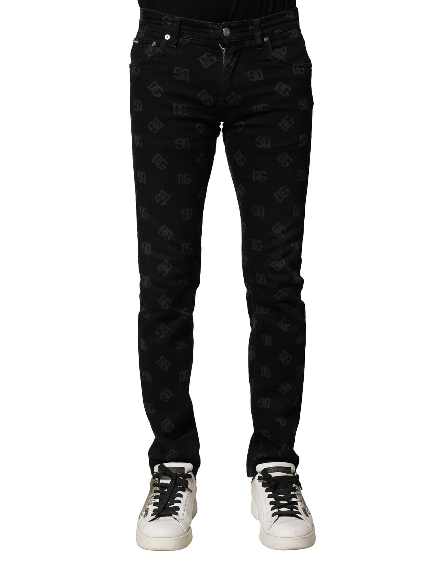 Jeans de mezclilla ajustados para hombre Dolce & Gabbana negros de algodón con logo DG