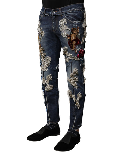 Jeans de mezclilla Dolce & Gabbana de algodón azul con adornos de diamantes de imitación