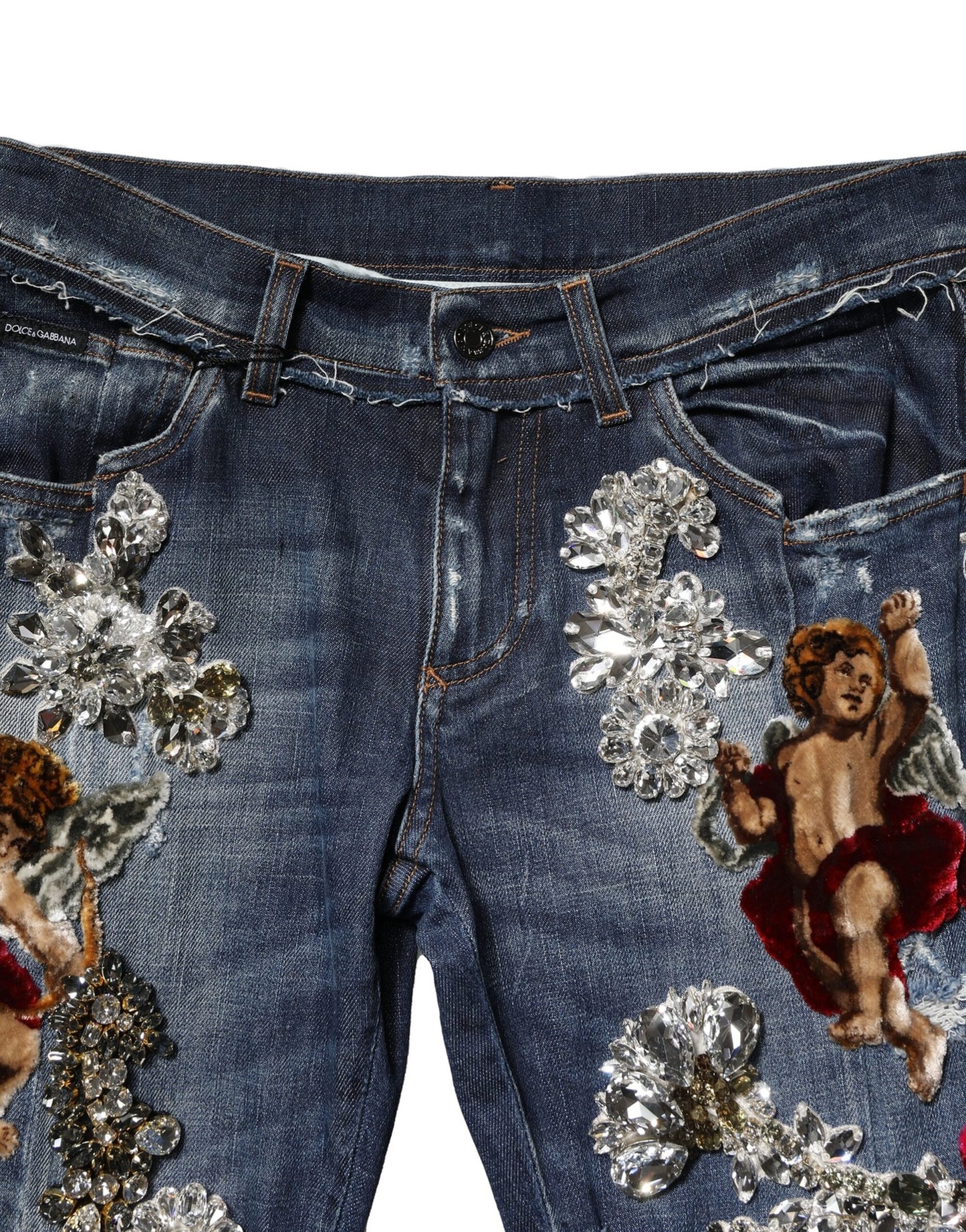 Jeans de mezclilla Dolce & Gabbana de algodón azul con adornos de diamantes de imitación