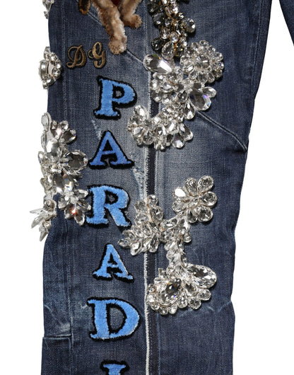 Jeans de mezclilla Dolce & Gabbana de algodón azul con adornos de diamantes de imitación