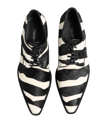 Zapatos de vestir Dolce & Gabbana de piel de potro con estampado de cebra en blanco y negro