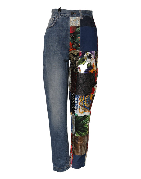 Jeans de mezclilla Dolce & Gabbana azul ÁMBAR con parches y tiro alto