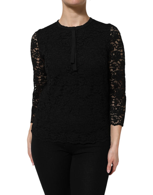 Dolce & Gabbana Blusa de manga larga de encaje de nailon negro