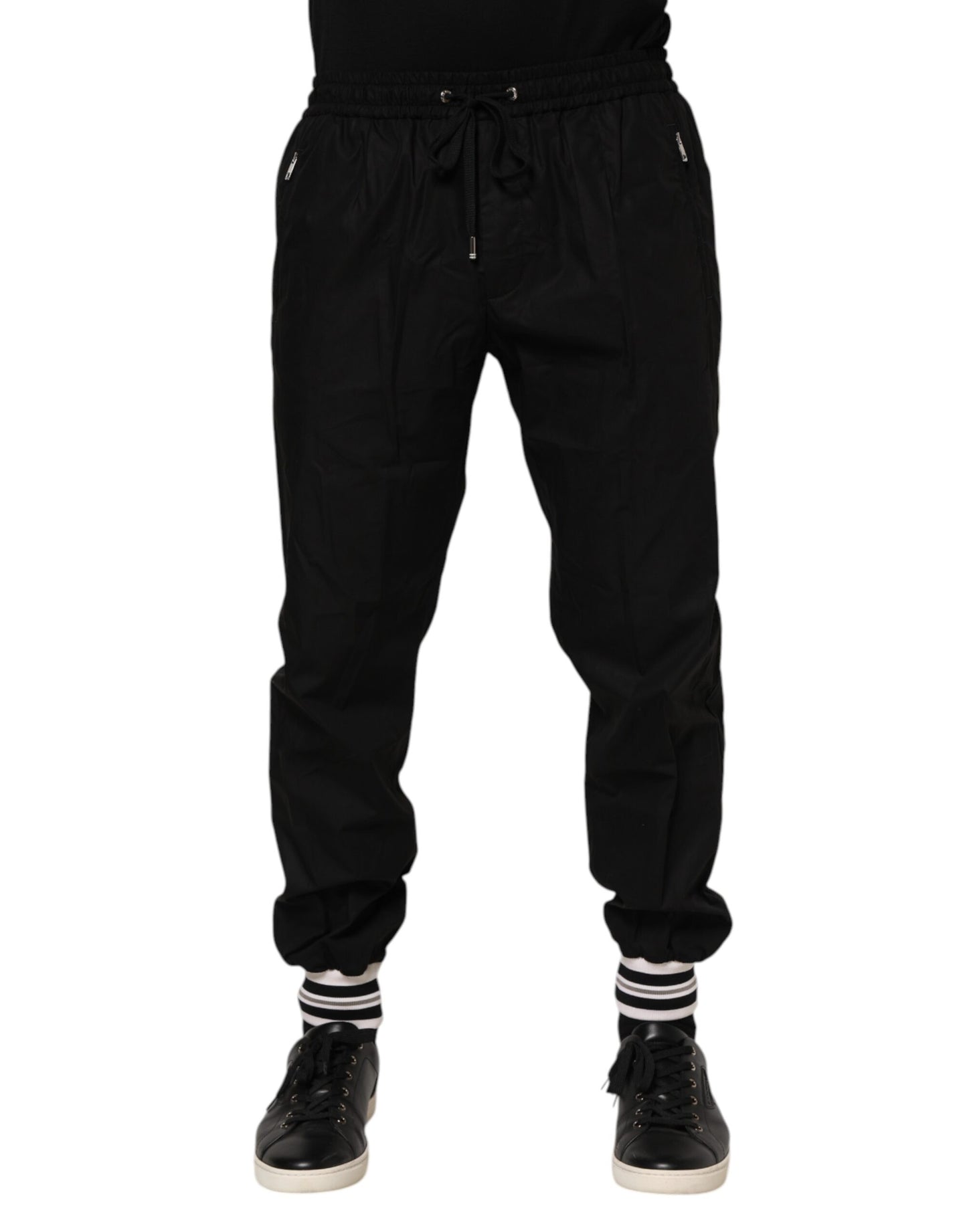 Pantalones deportivos de algodón negro con cinta del logo para hombre Dolce & Gabbana