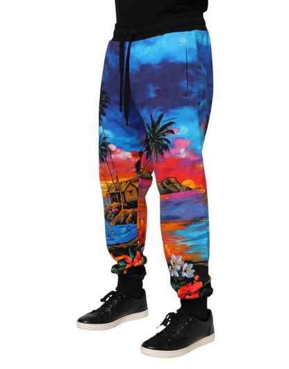 Pantalones de chándal Dolce & Gabbana azules con estampado hawaiano