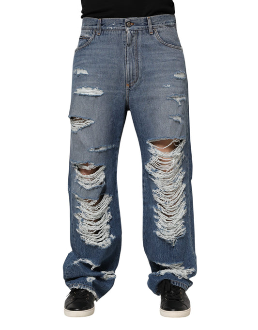 Jeans de Algodón Azul Desgastado con Logo de Dolce & Gabbana
