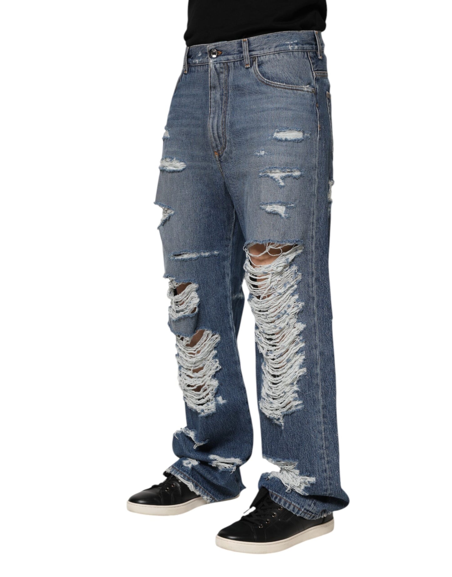 Jeans de Algodón Azul Desgastado con Logo de Dolce & Gabbana