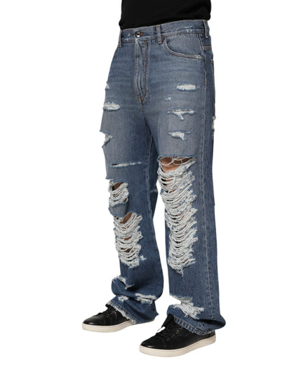 Jeans de Algodón Azul Desgastado con Logo de Dolce & Gabbana