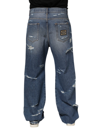 Jeans de Algodón Azul Desgastado con Logo de Dolce & Gabbana