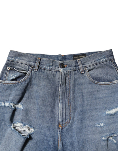 Jeans de Algodón Azul Desgastado con Logo de Dolce & Gabbana