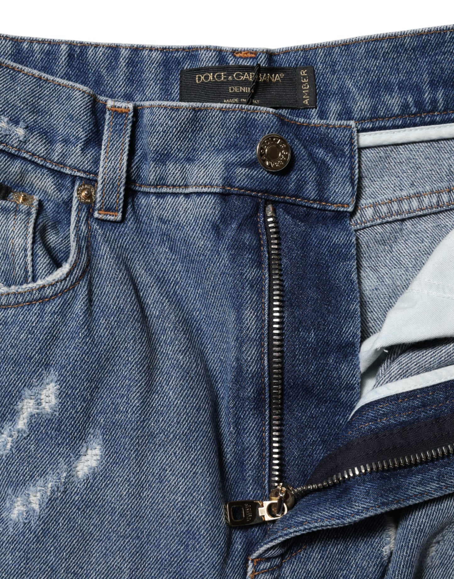 Vaqueros Dolce & Gabbana azules de algodón rasgado y tiro alto